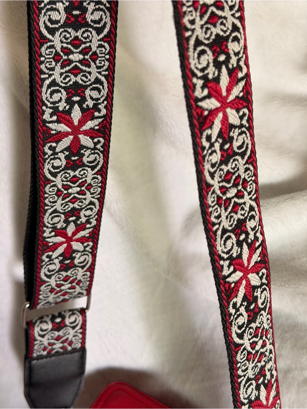 MERSI Red Studded Leather Crossbody Bag with Decorative Strap - Picture 7 of 8